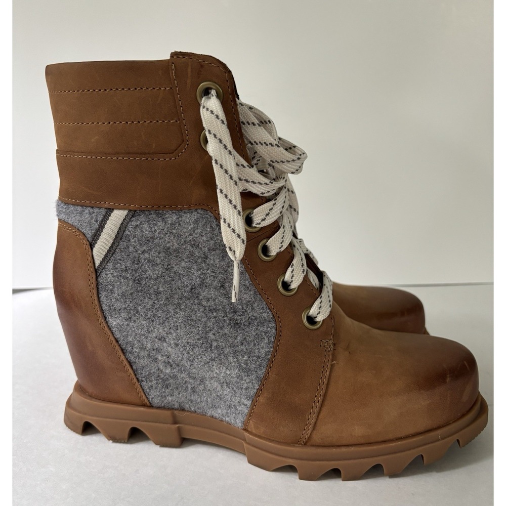 Sorel Lennox NL4362 Women's Size 8 Brown Leather & Textile Wedge Ankle Boots